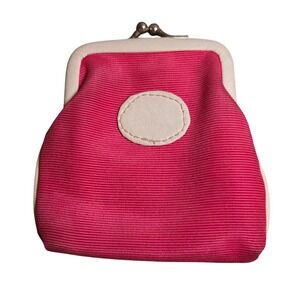 Vintage Pink Ribbed Kiss Lock Coin Purse White Trim Retro Pouch Wallet 90s y2k